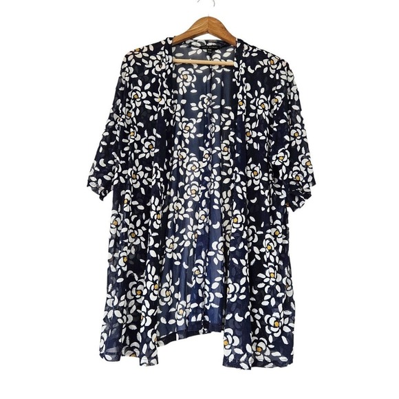 Lane Bryant Sheer Kimono Womens 18/20 2XL Slinky Floral Daisy Beach Coverup Blue - Picture 1 of 9
